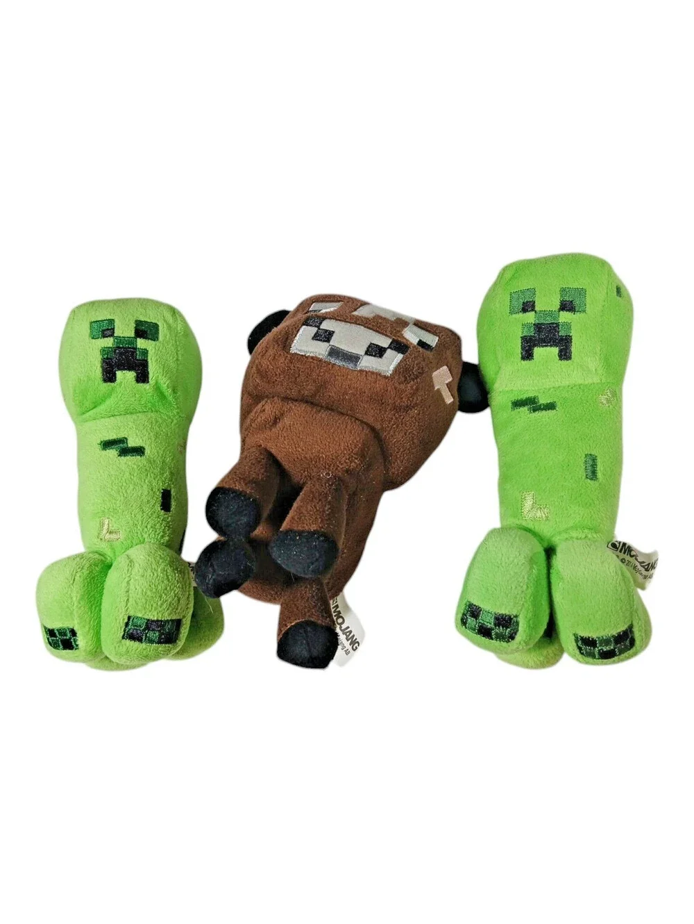 3 Minecraft lot Creeper Plush Stuffed Toy Green & Black Mojang 2013 & 2014 Cow